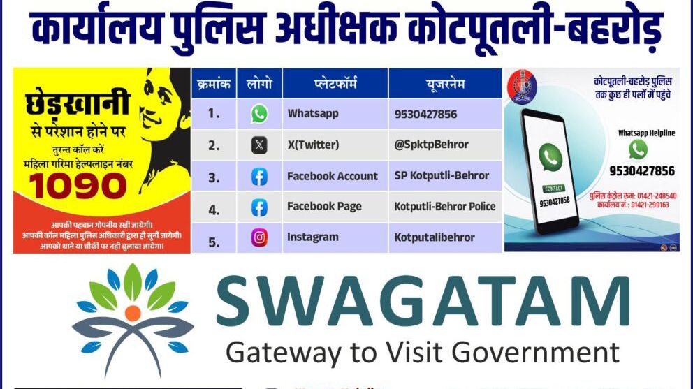 कोटपूतली-बहरोड़ एसपी देवेन्द्र कुमार बिश्नोई ने ‘स्वागतम् वेब पोर्टल’ का किया शुभारम्भ