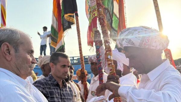 पावटा-प्रागपुरा में दिल्ली से जोधपुरिया ध्वज पदयात्रा का स्वागत पावटा-प्रागपुरा में दिल्ली से जोधपुरिया ध्वज पदयात्रा का स्वागत