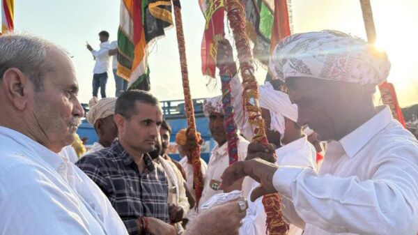 पावटा-प्रागपुरा में दिल्ली से जोधपुरिया ध्वज पदयात्रा का स्वागत पावटा-प्रागपुरा में दिल्ली से जोधपुरिया ध्वज पदयात्रा का स्वागत